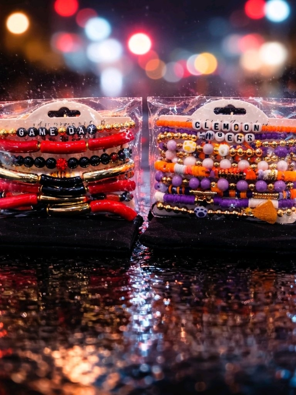 Stackable Beaded Bracelet Set - Purple & Orange Mix